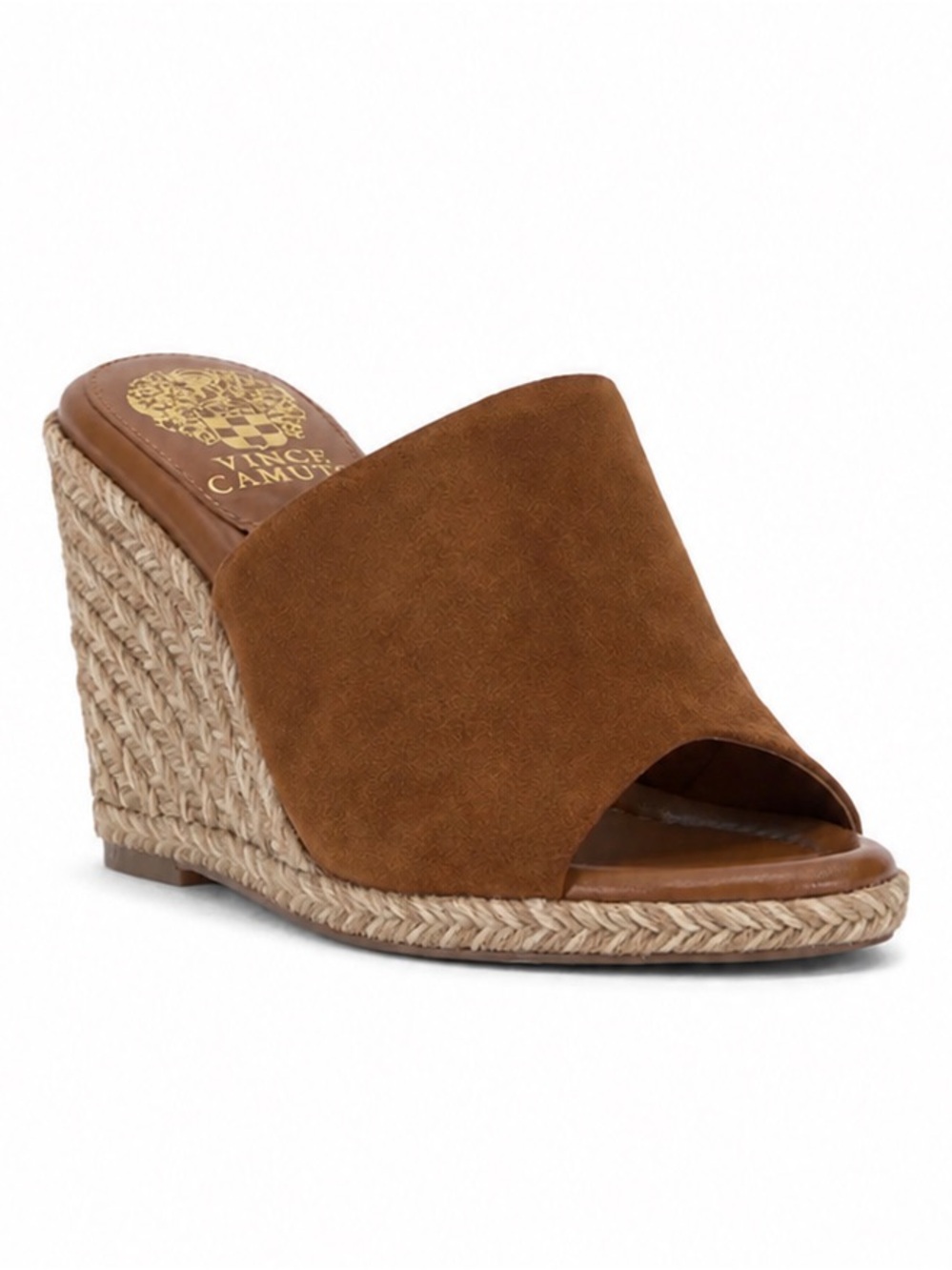 VINCE CAMUTO Golden Walnut Leather Fayla Wedge Sandal NWOB